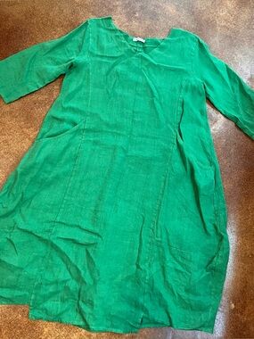 Colette Green Linen Shift Dress with Pockets Sz L